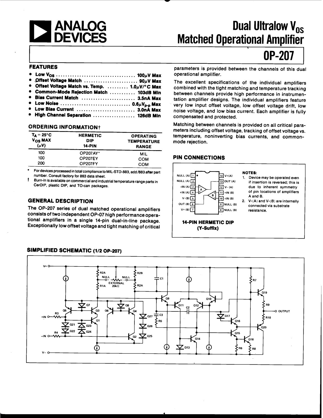 Analog Devices OP207 Datasheet