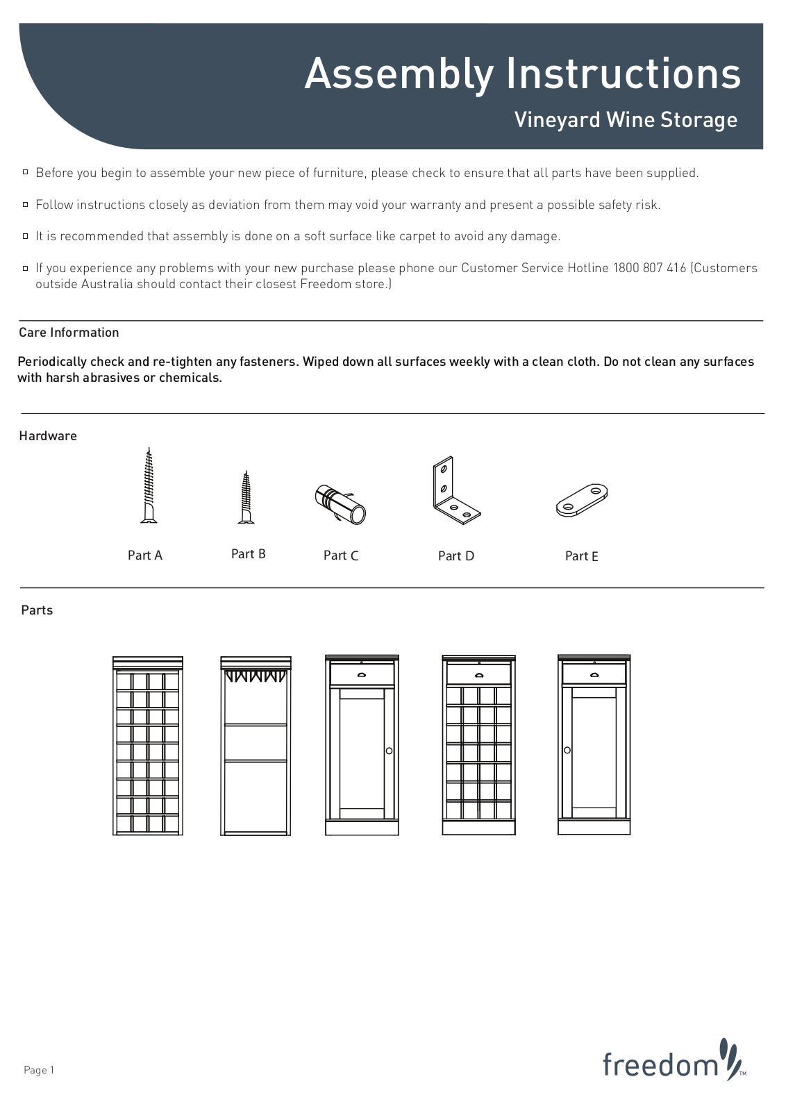 Freedom Vineyard Wine Storage Assembly Instruction