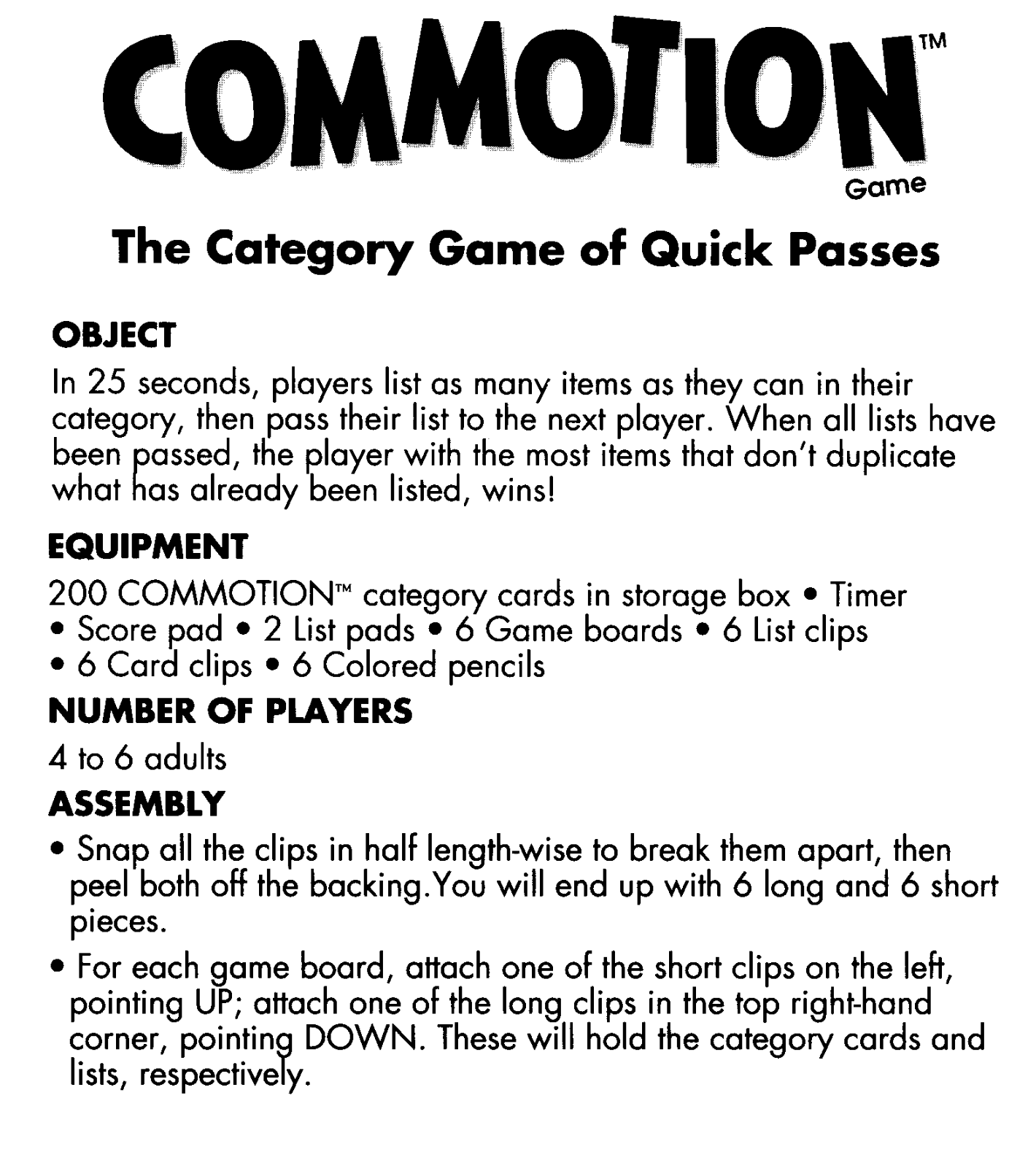 Hasbro COMMOTION User Manual