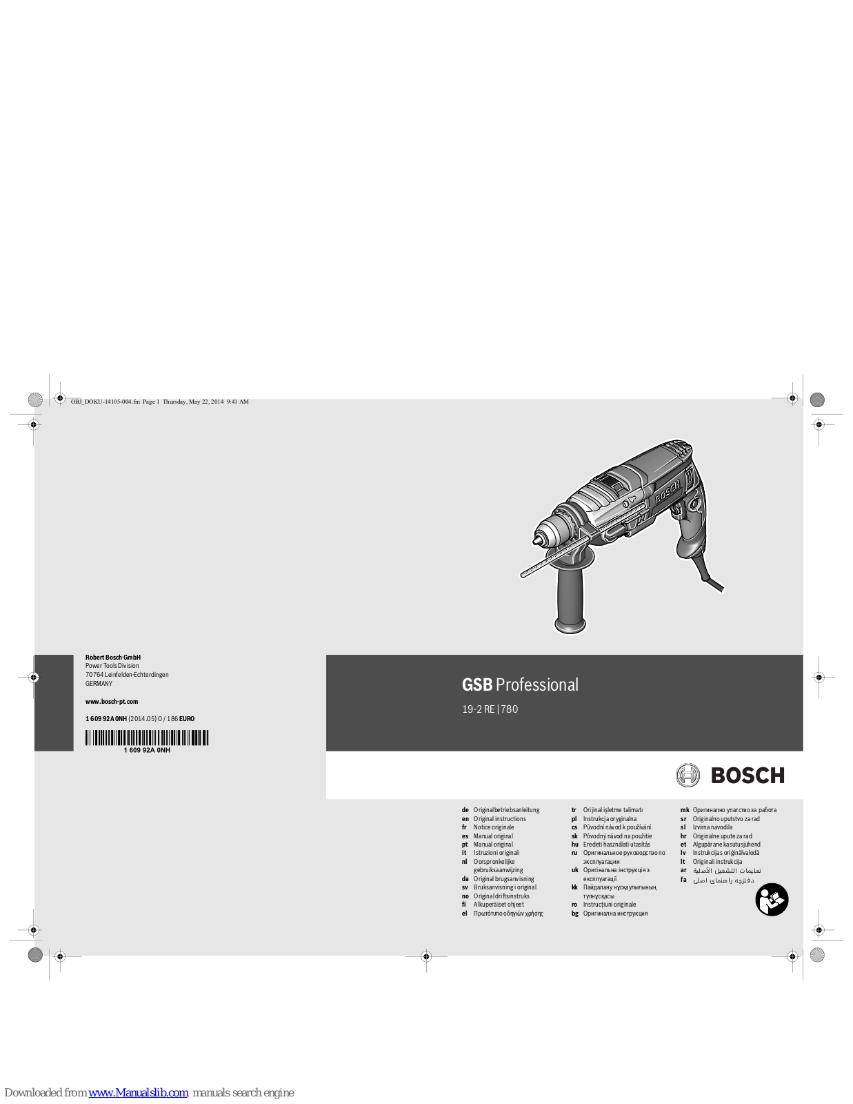Bosch GSB Professional 780, GSB Professional 19-2 RE Original Instructions Manual