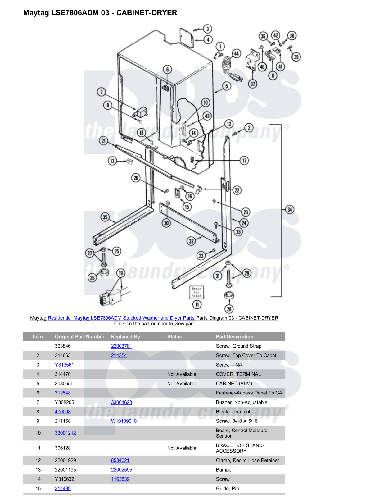 Maytag LSE7806ADM Stacked and Parts Diagram