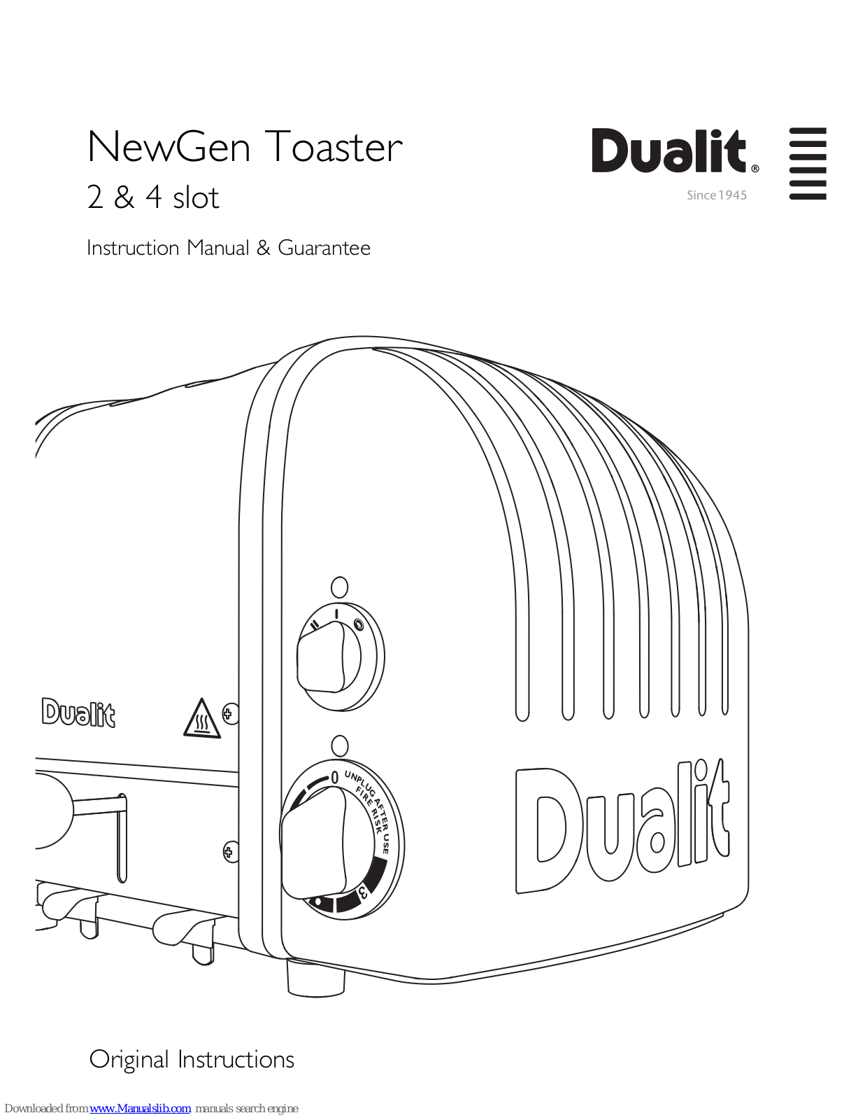 Dualit NewGen 4 slot, NewGen 2 slot Original Instructions Manual