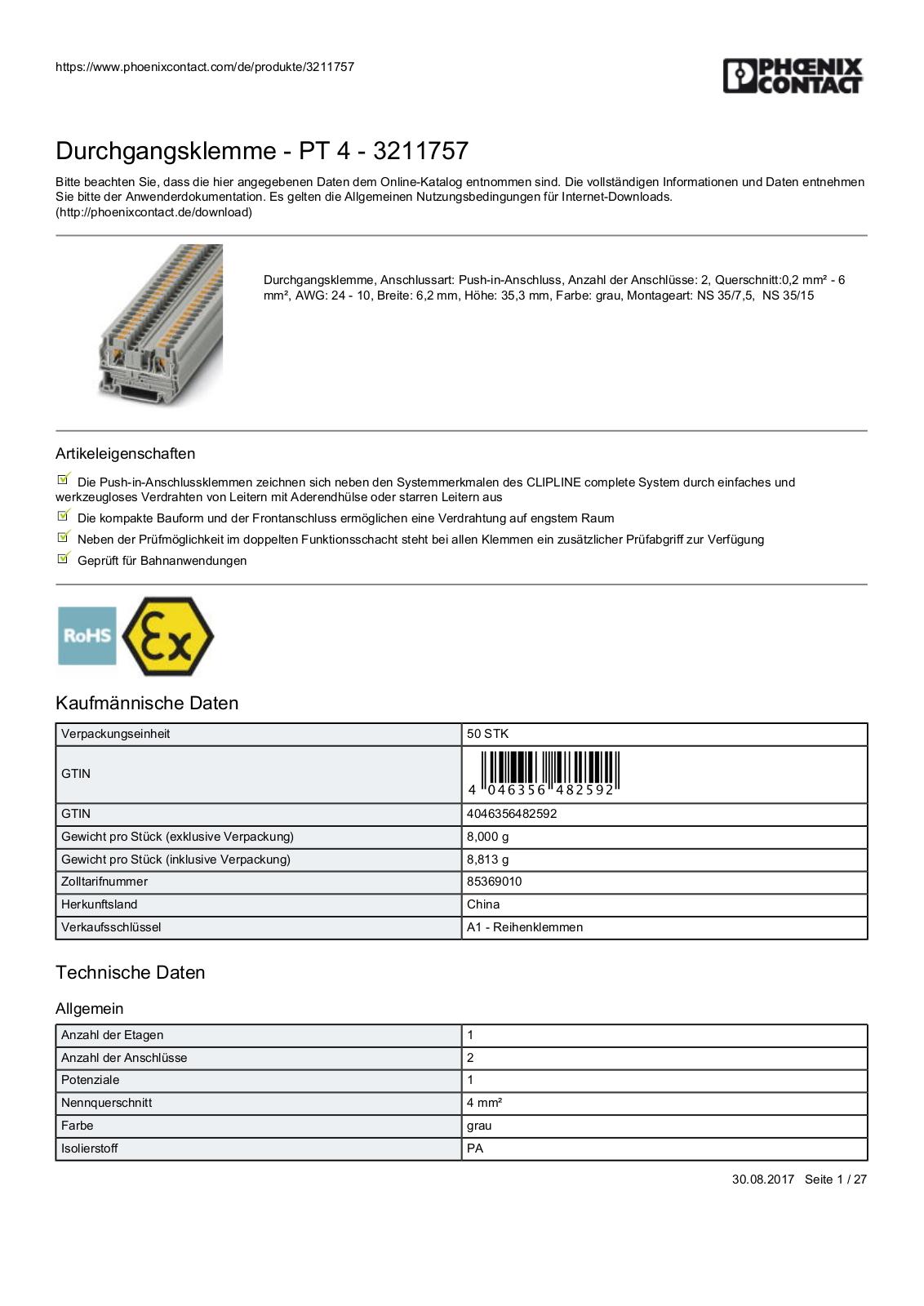 PHOENIX-CONTACT PT 4 Datasheet - ManualMachine.com