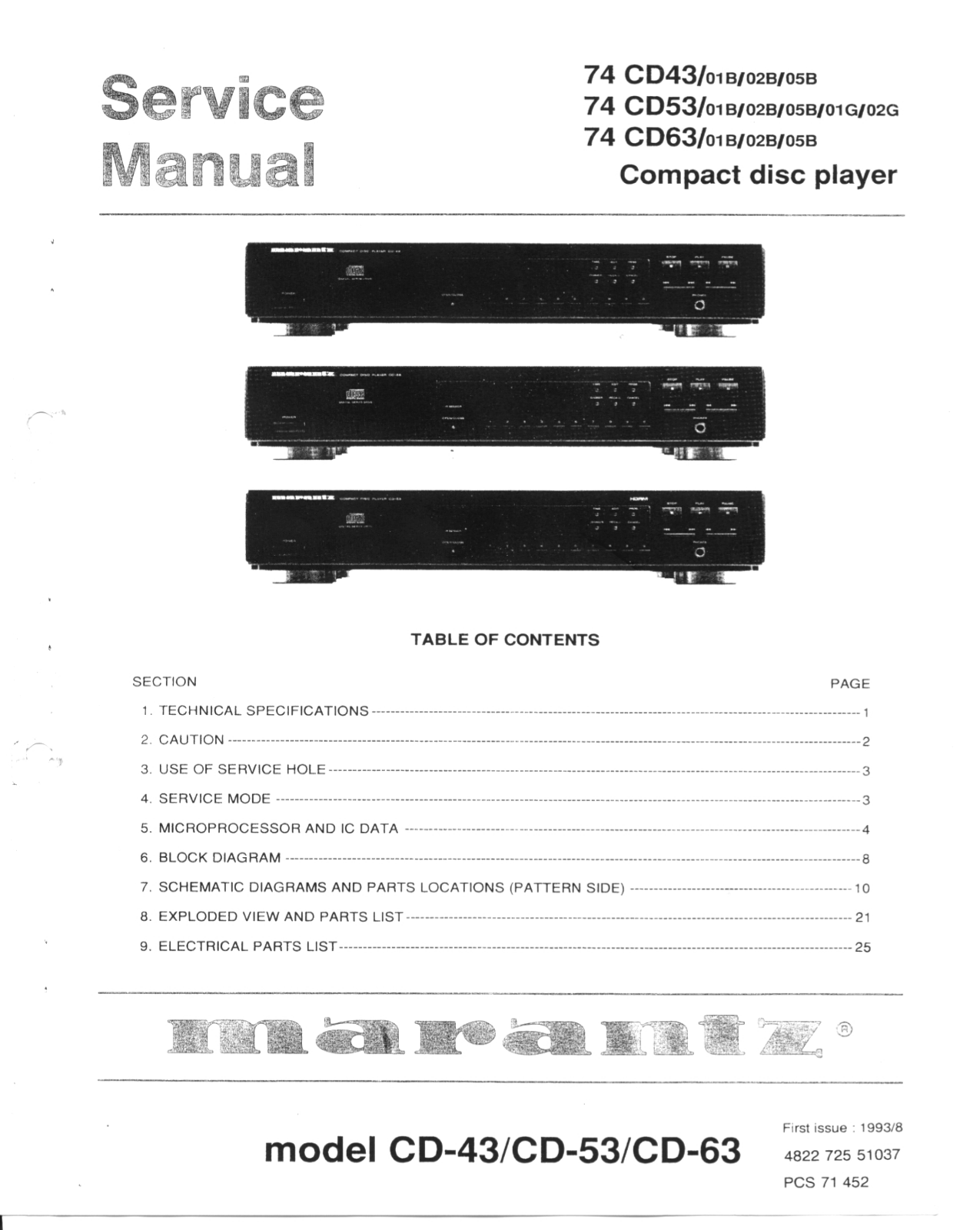 Marantz CD 63, CD 53 Service Manual