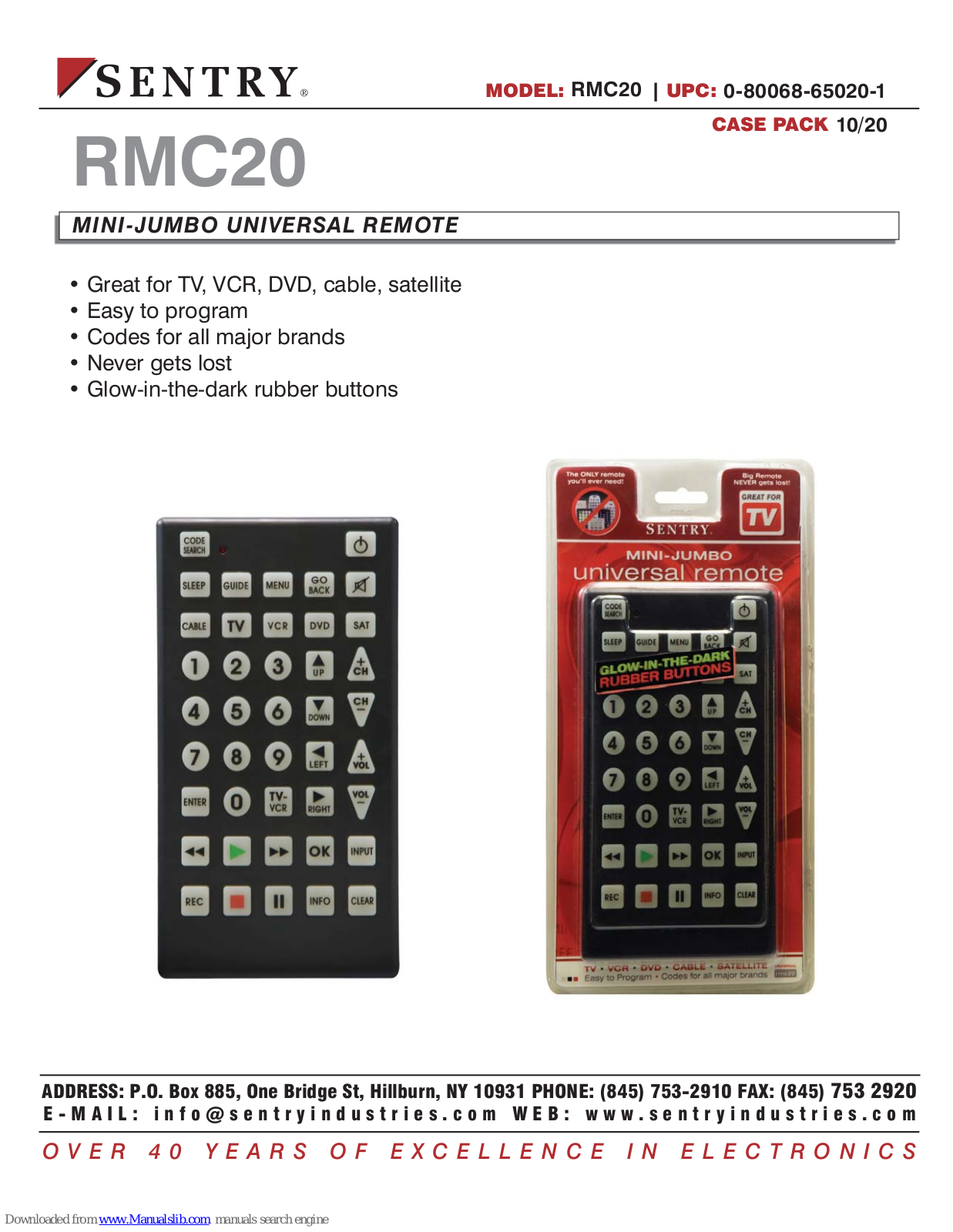 Sentry 0-80068-65020-1, RMC20 Specifications