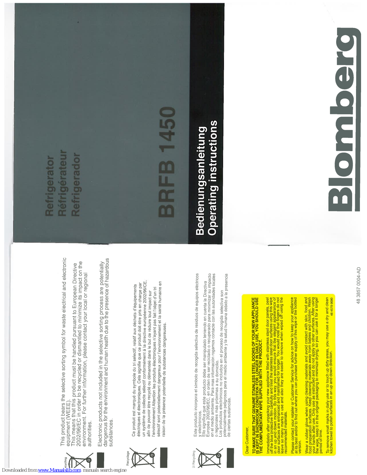 Blomberg BRFB 1450 Operating Instructions Manual