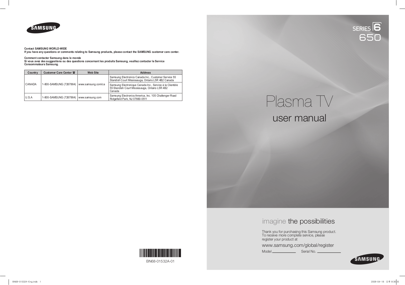 SAMSUNG PN58A650T1F User Manual