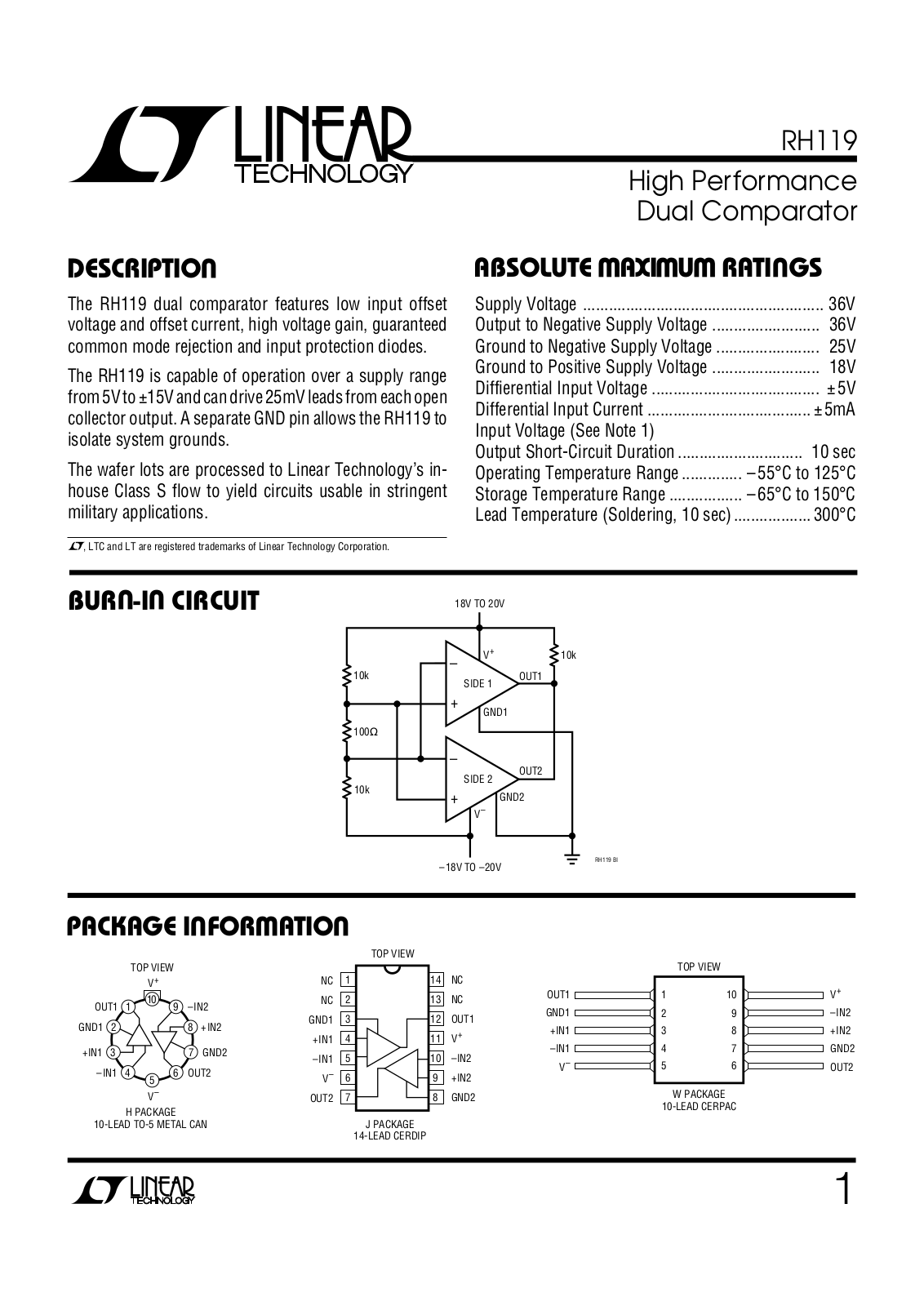 Linear Technology RH119 Datasheet