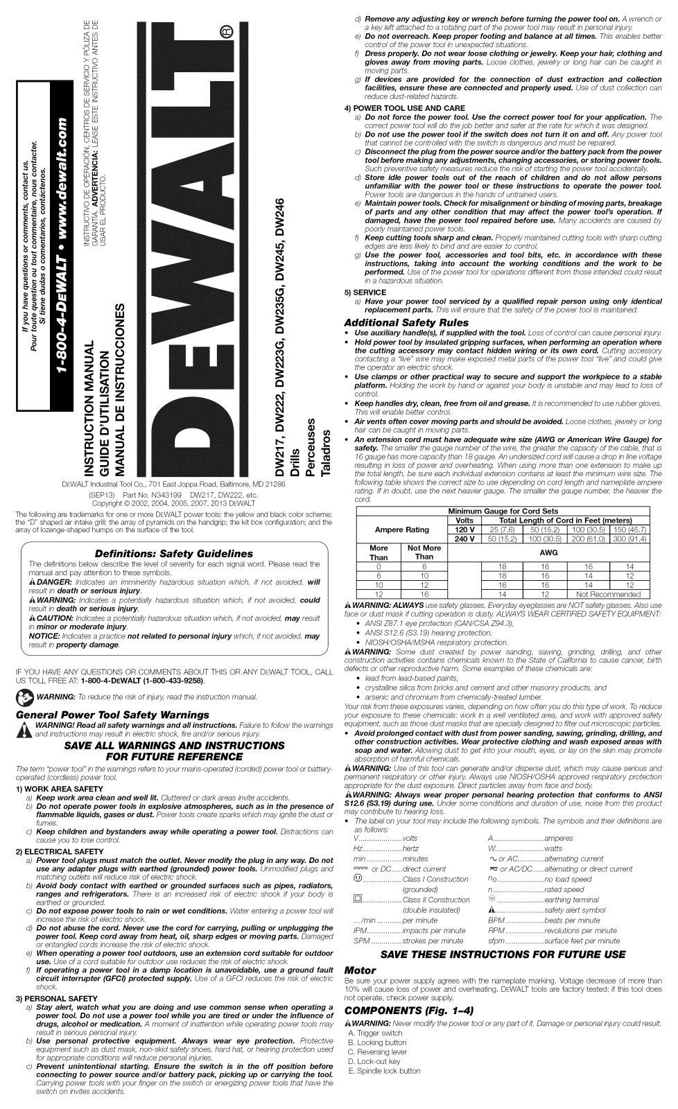 DeWalt DW245 TYPE 3, DW222 TYPE 3, DW217 TYPE 3 Owner’s Manual
