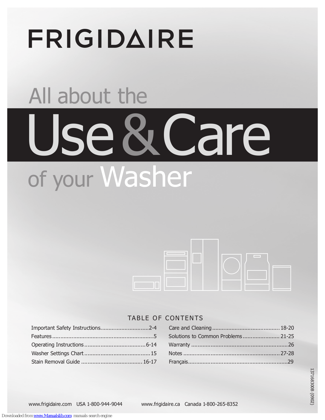 Frigidaire FAFW3577KA - Affinity Series 27-in Front-Load Washer, FAFW3577KA 27-in Use And Care Manual