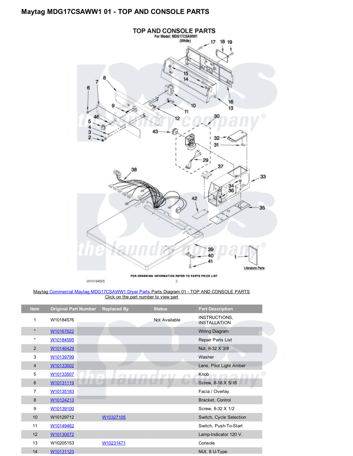 Maytag MDG17CSAWW1 Parts Diagram