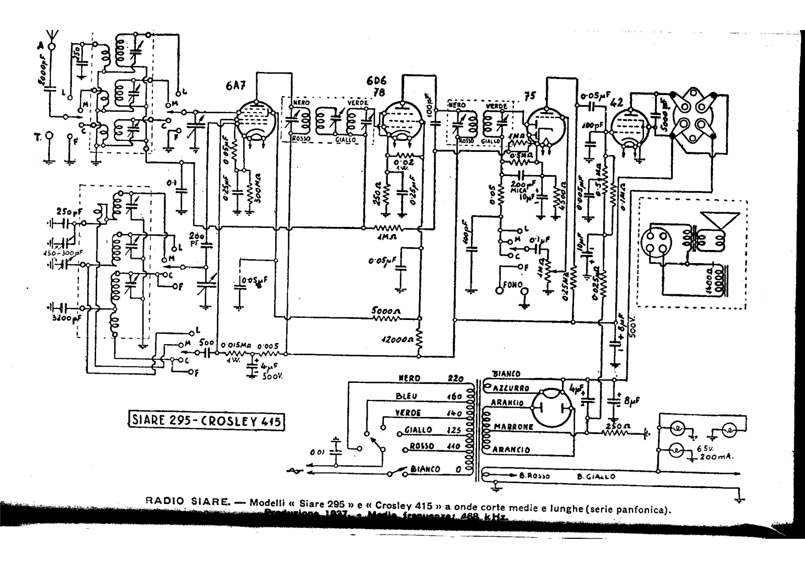 Siare Crosley 295, 415 schematic