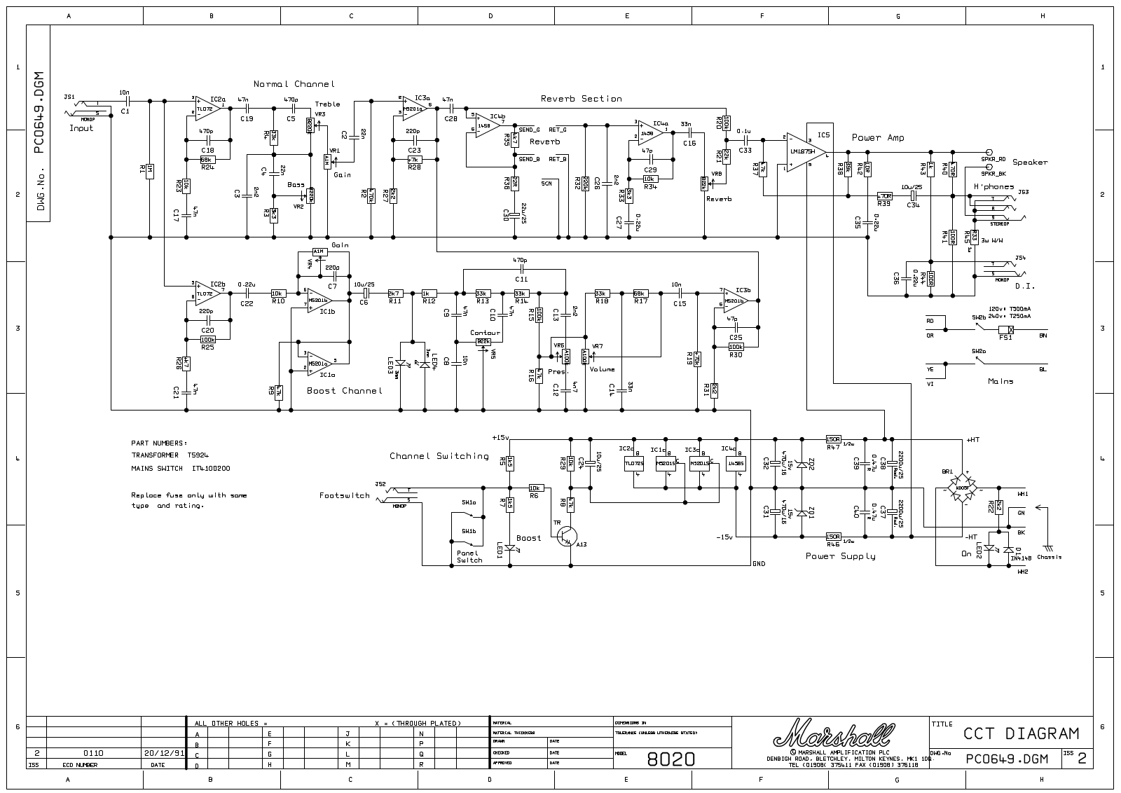 Marshall 8020-Valvestate Schematic