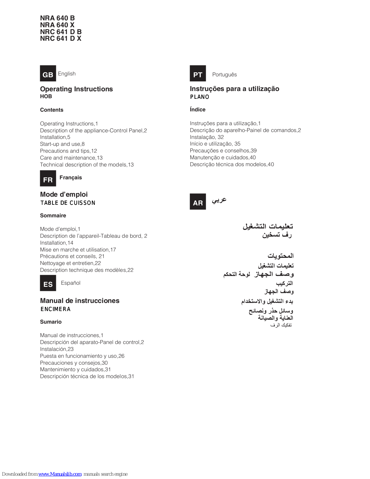 Hotpoint NRA 640 B, NRC 641 D X, NRA 640 X, NRC 641 D B Operating Instructions Manual