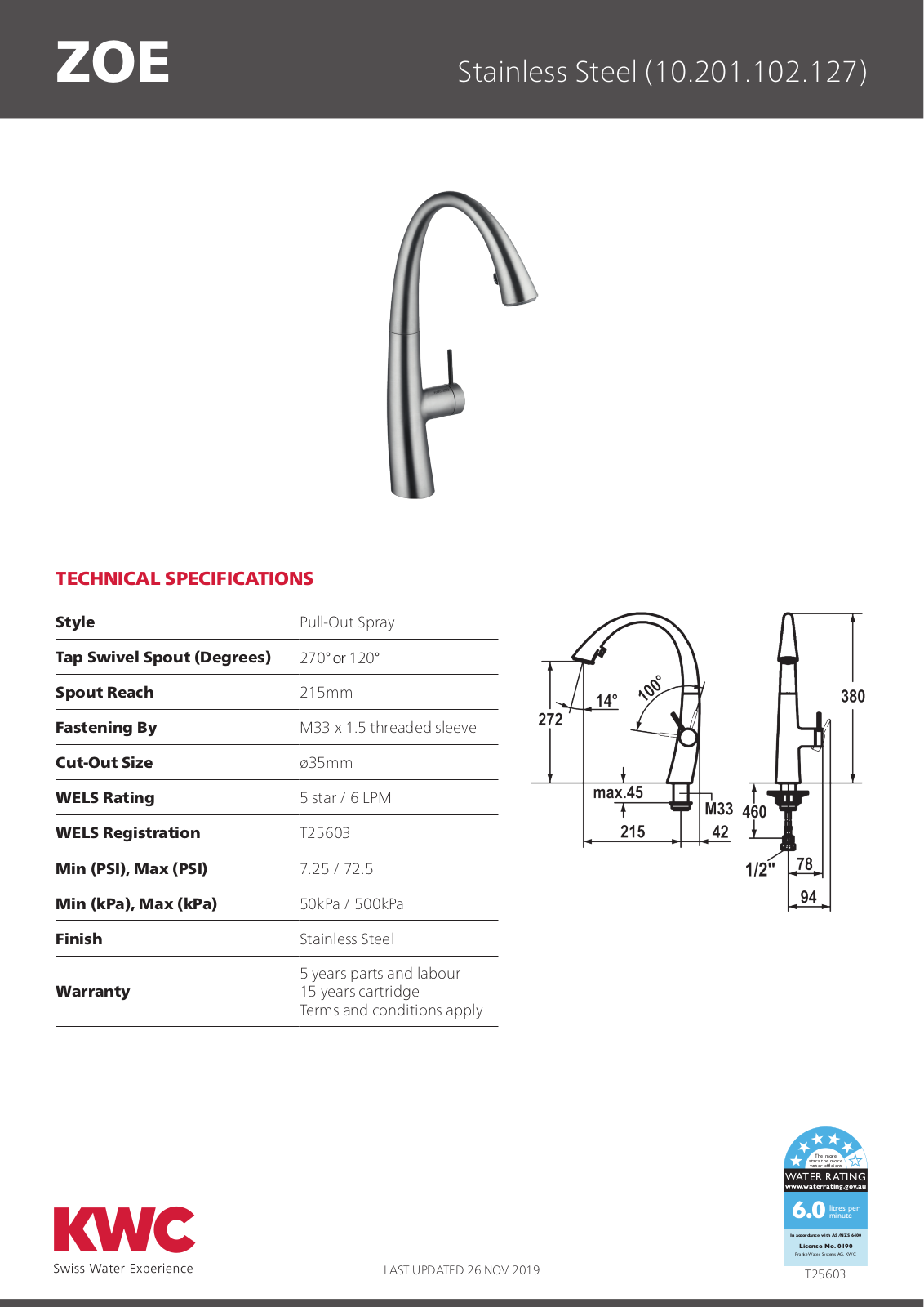 KWC 10201102127 Specifications Sheet