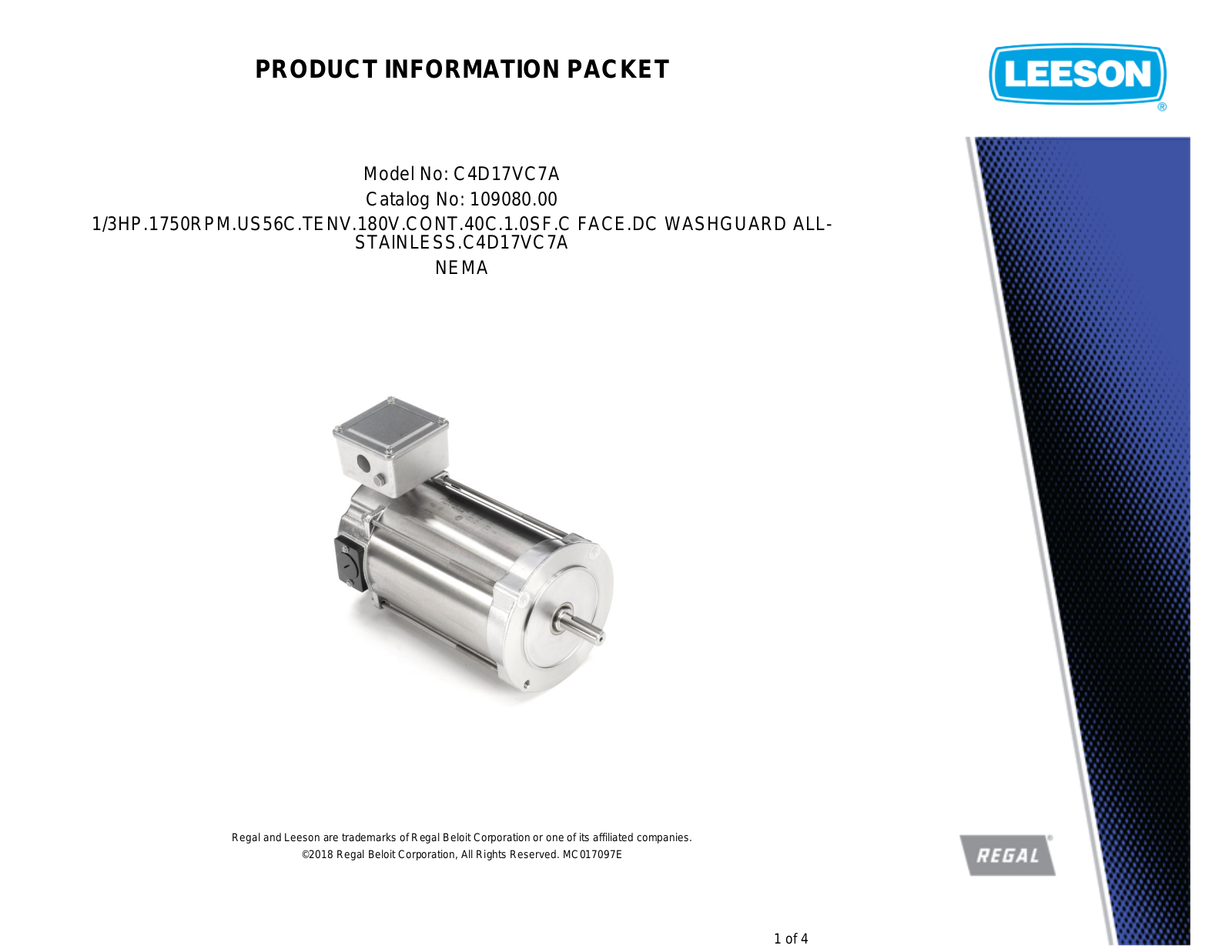 Leeson 109080.00 Product Information Packet