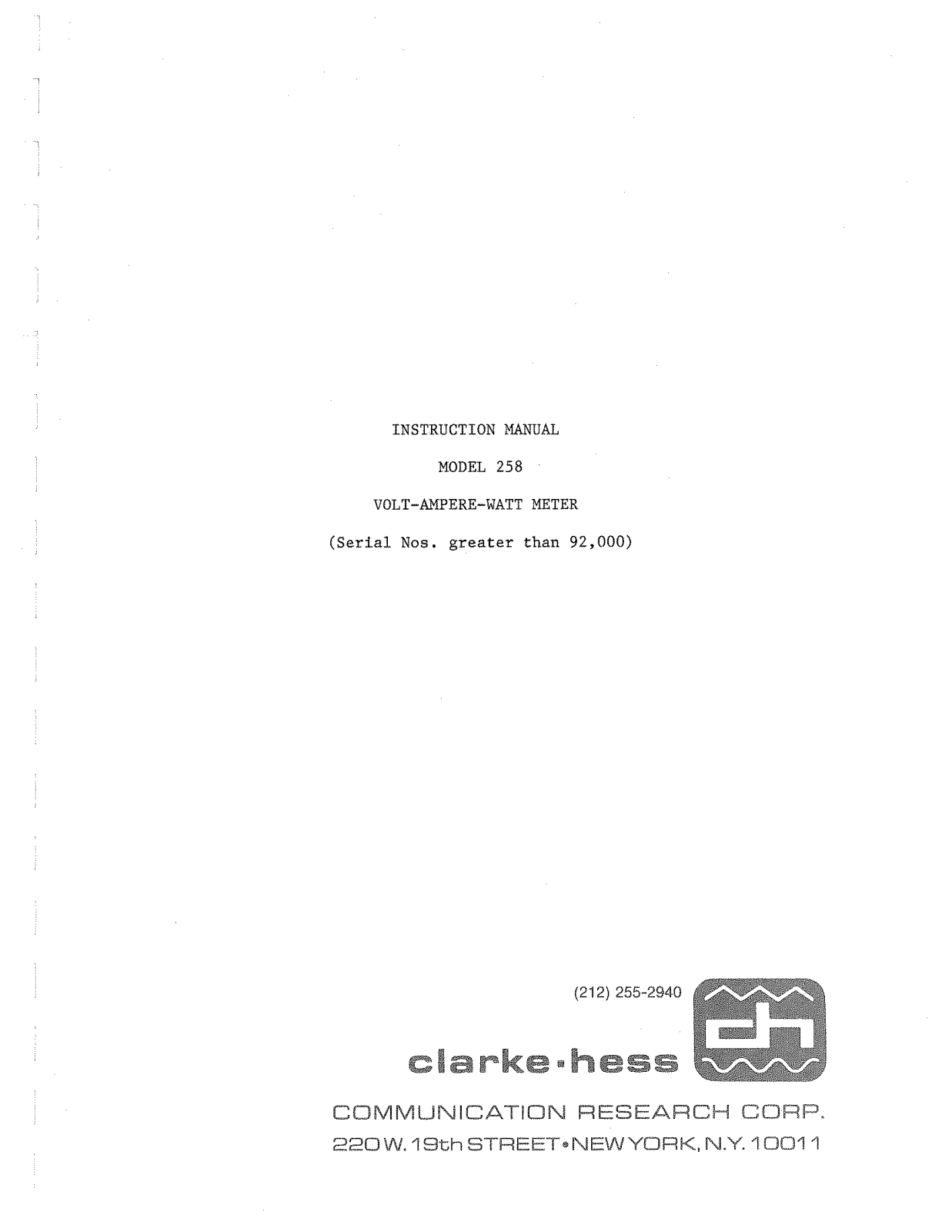 Clark Hess 258 User Manual