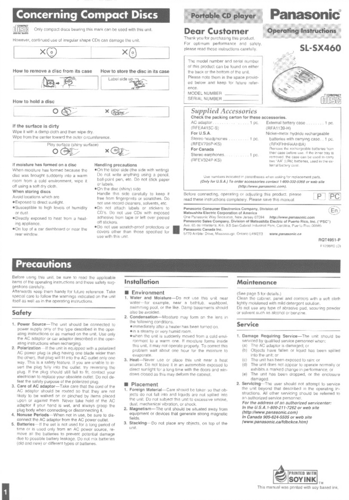 Panasonic SL-SX460 Operating Instruction