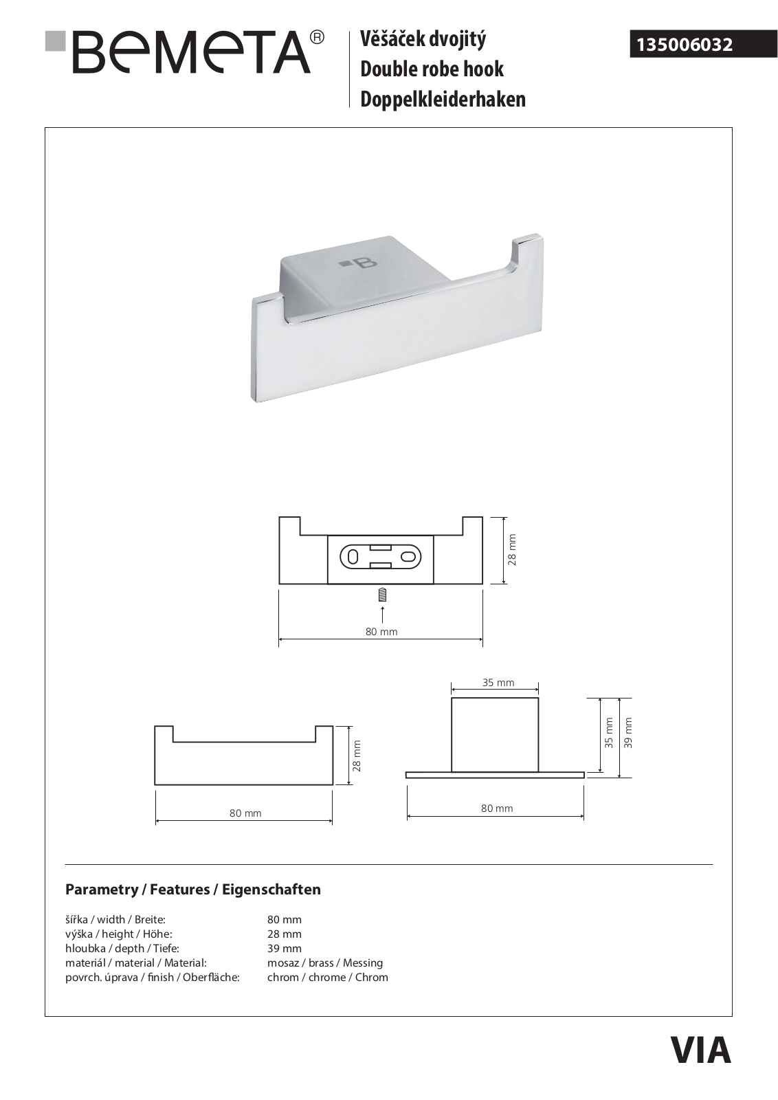 Bemeta Via 135006032 User guide