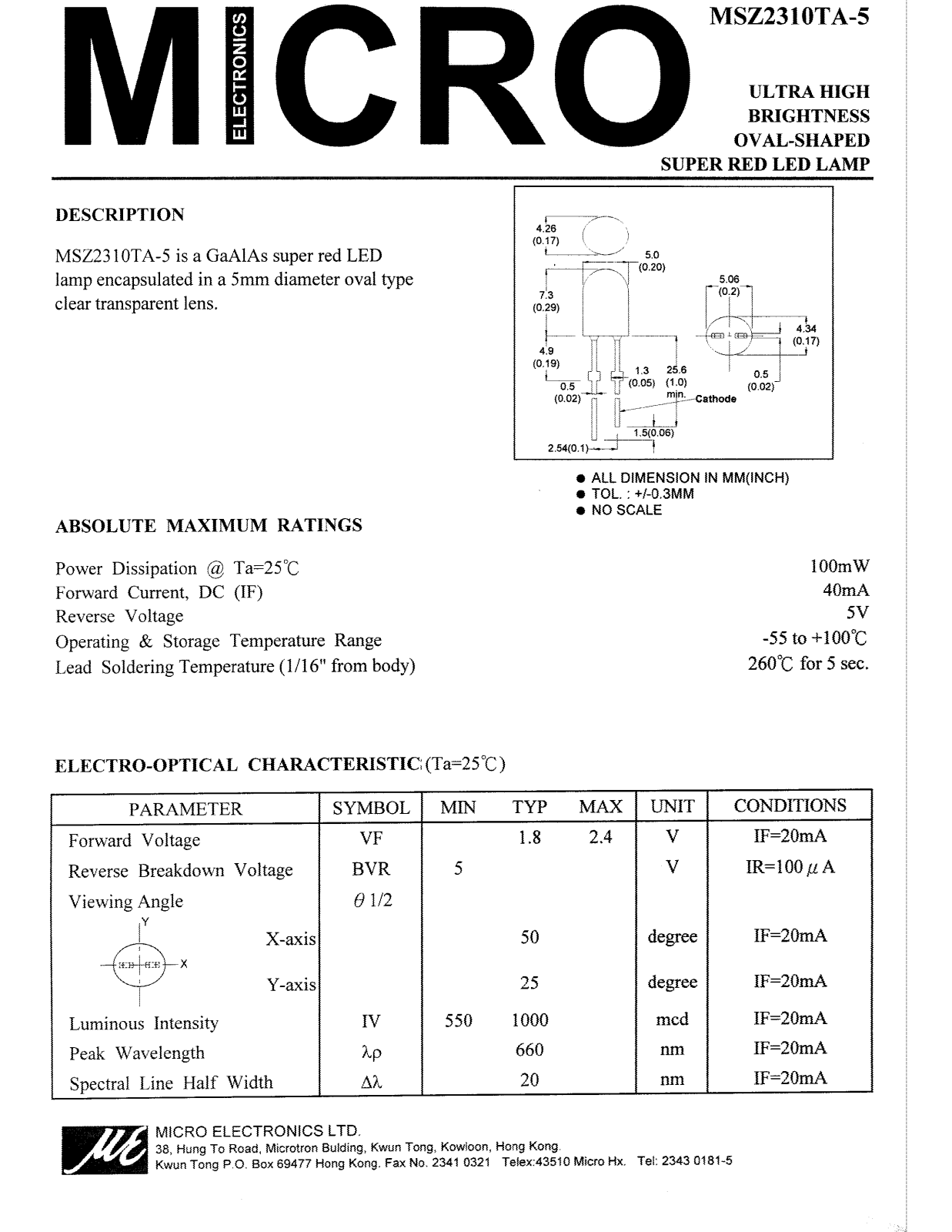 MICRO MSZ2310TA-5 Datasheet