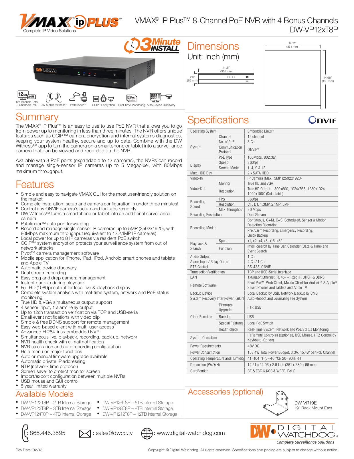 Digital Watchdog DW-VP124T8P, DW-VP123T8P, DW-VP128T8P, DW-VP126T8P, DW-VP122T8P Specsheet