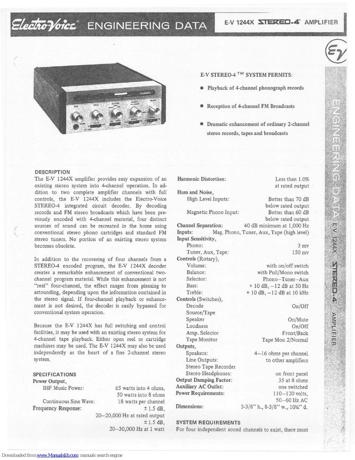 Electro-Voice 1244X, Stereo-4 1244X Engineering Data