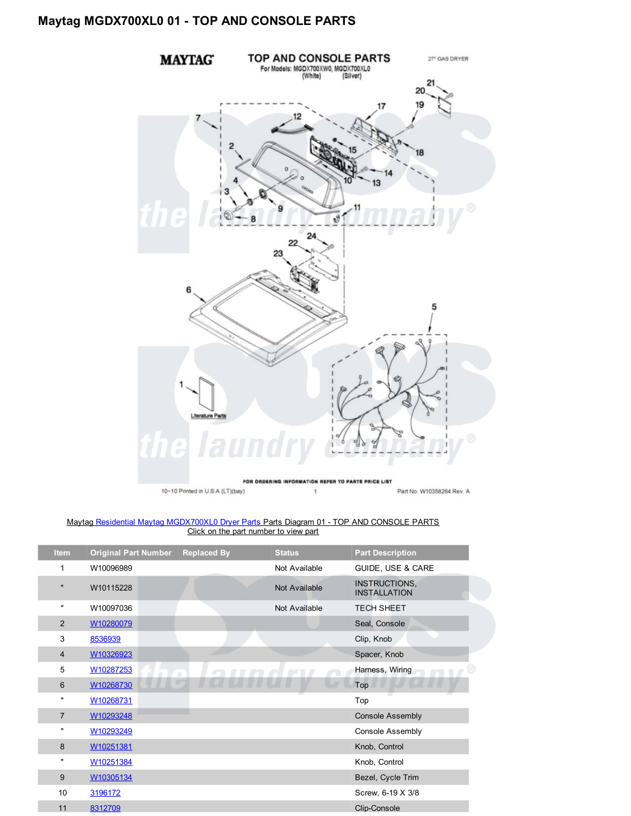 Maytag MGDX700XL0 Parts Diagram