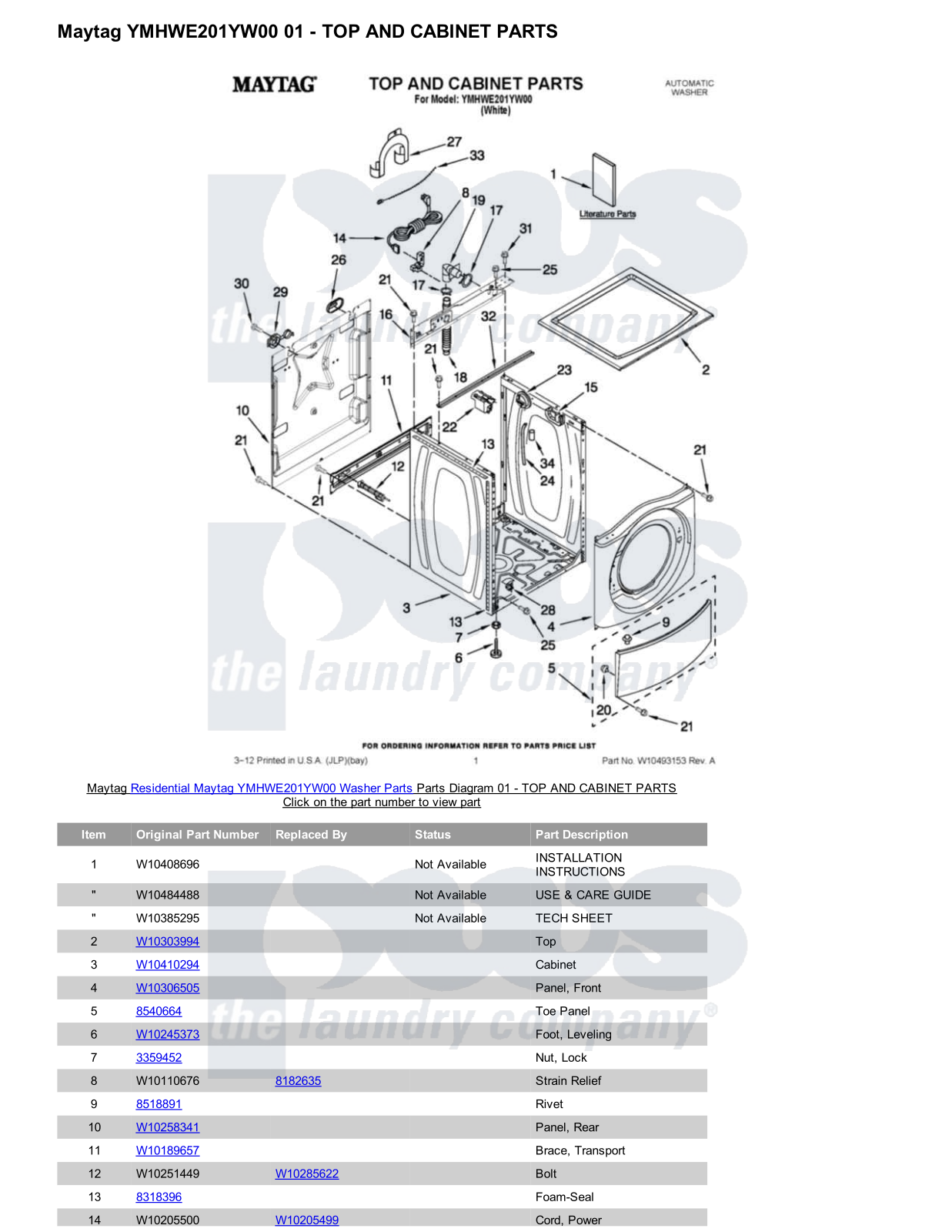 Maytag YMHWE201YW00 Parts Diagram