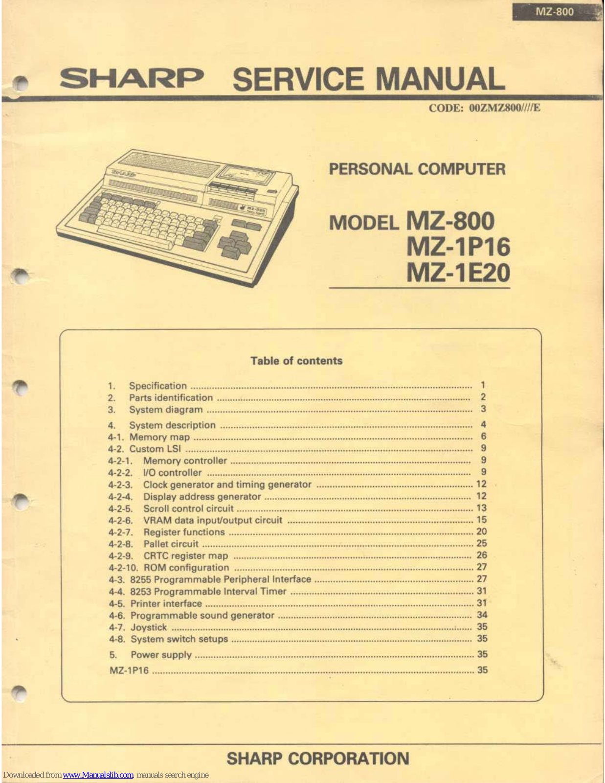 Sharp MZ-800, MZ-1P16, MZ-1E20 Service Manual - ManualMachine.com