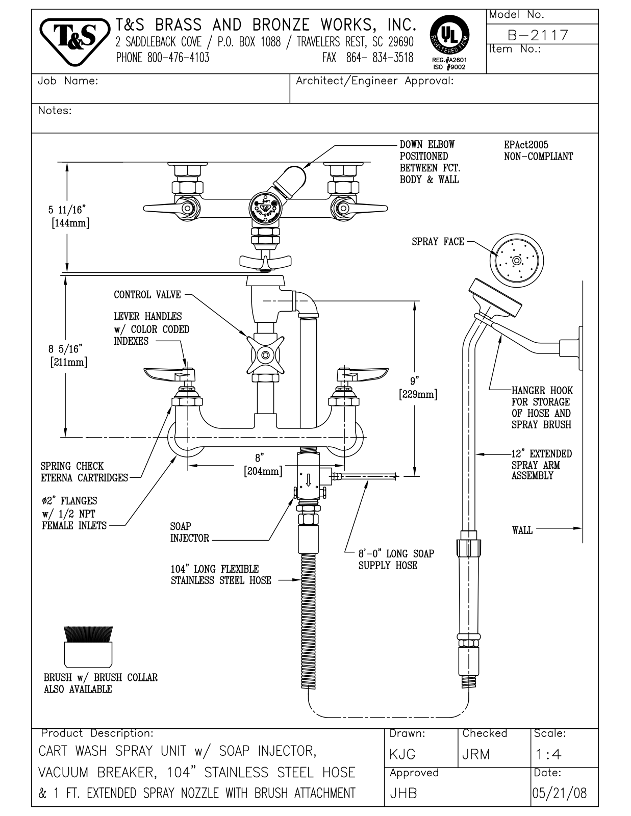 T&S Brass B-2117 User Manual