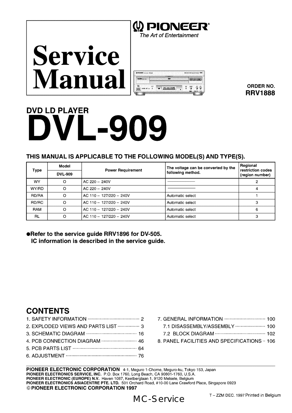 Pioneer DVL-909 Schematic