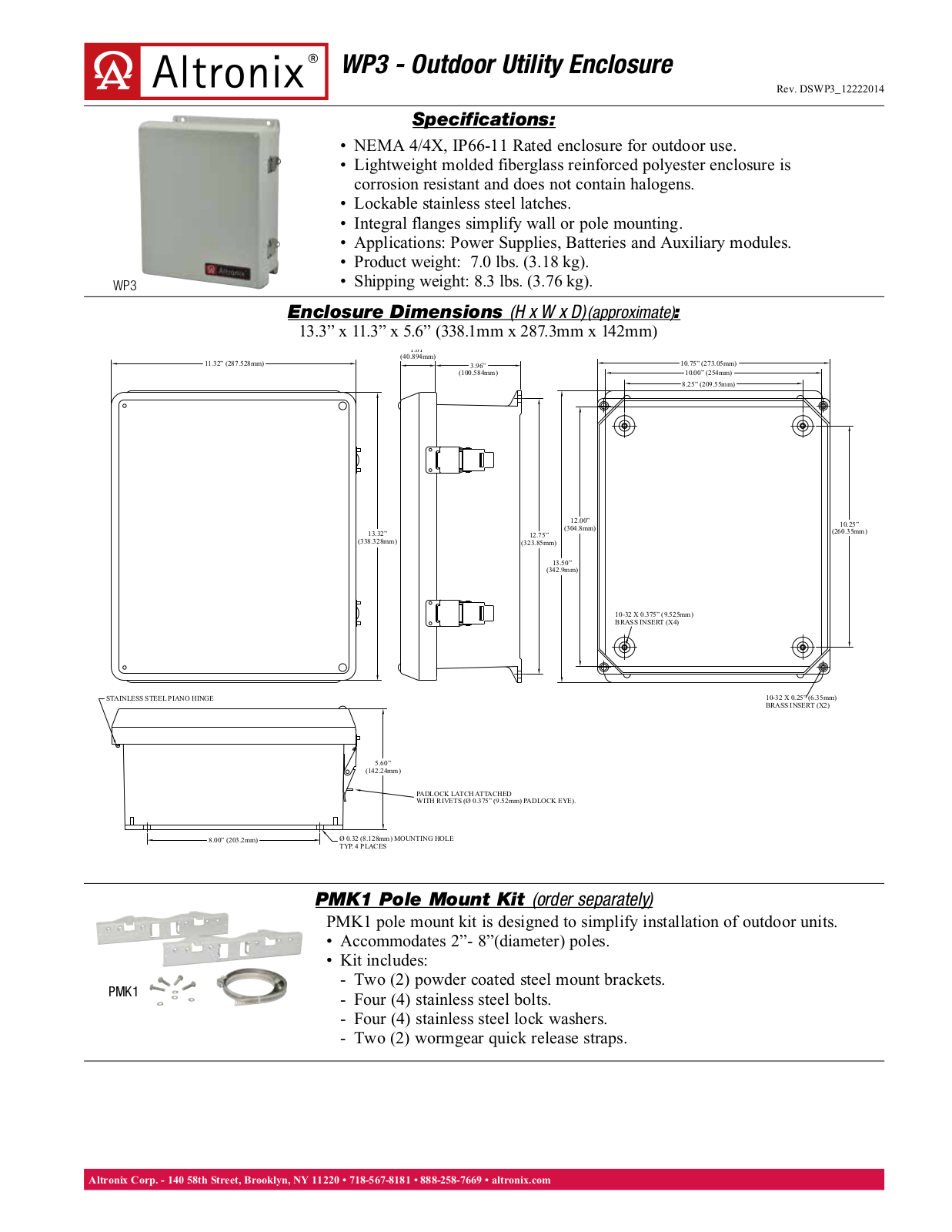 Altronix WP3 Specsheet