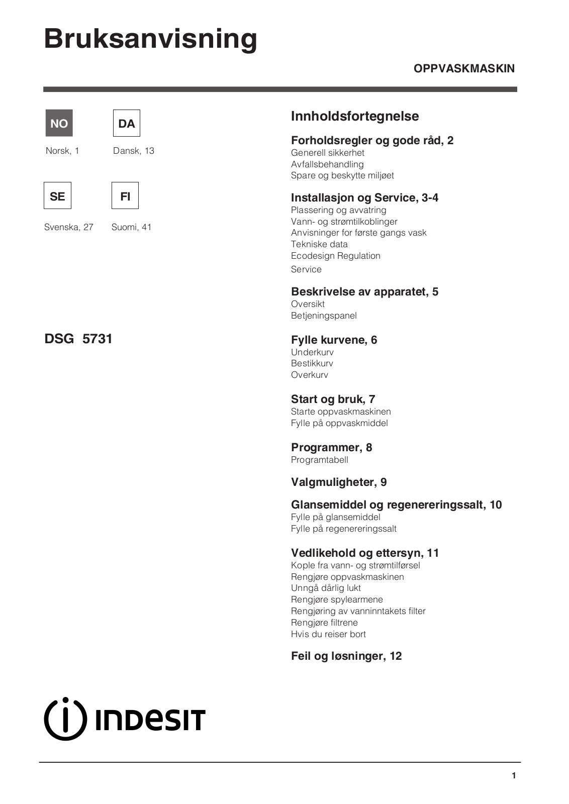 INDESIT DSG 5731 User Manual