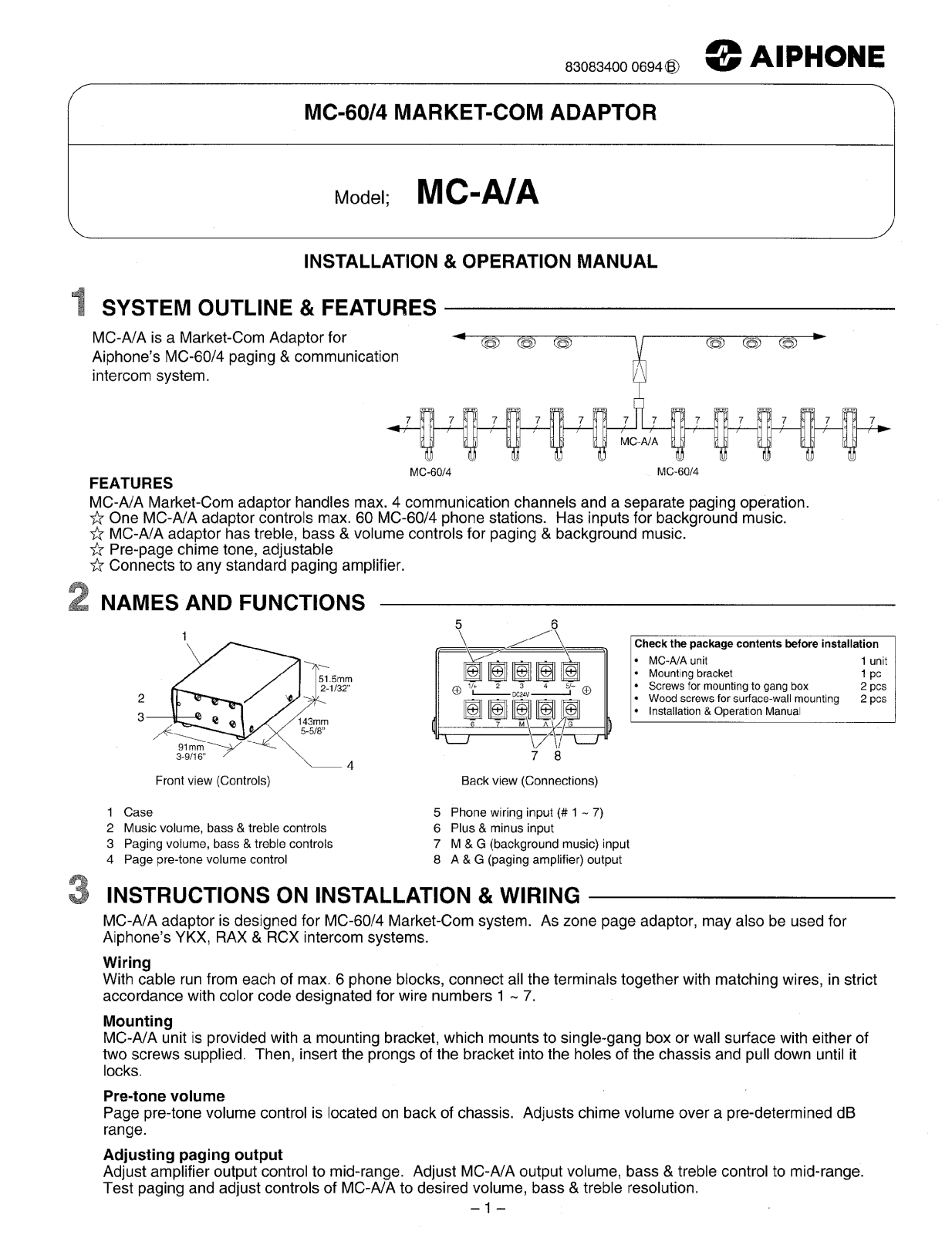 Aiphone MC-A-A User Manual