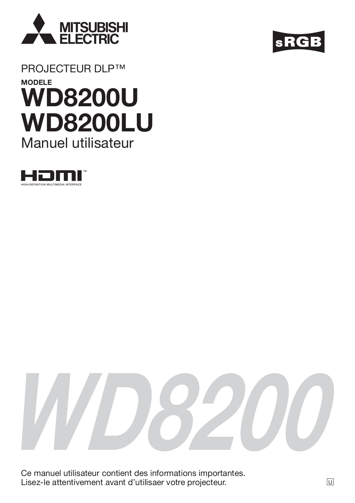 MITSUBISHI WD8200LU User Manual