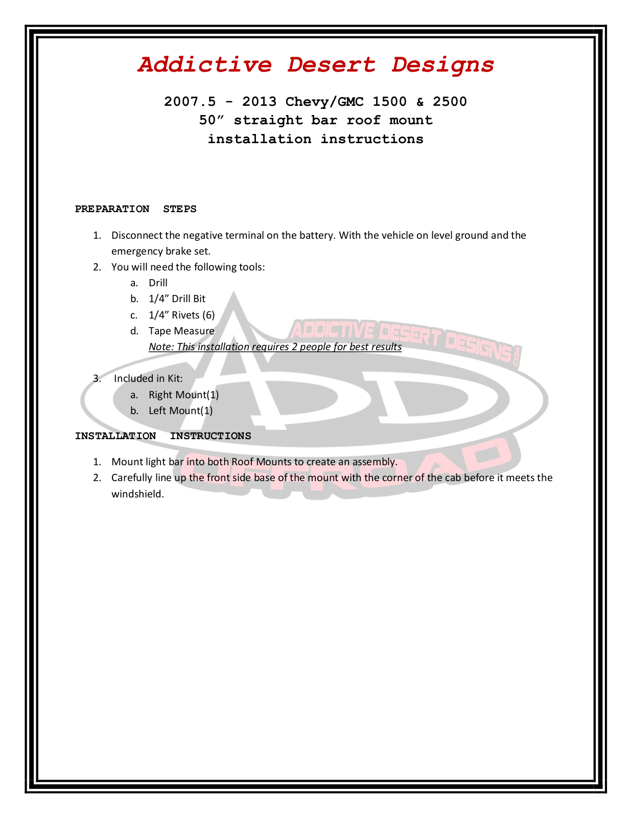 Addictive Desert Designs GMC 1500, GMC 2500 User Manual