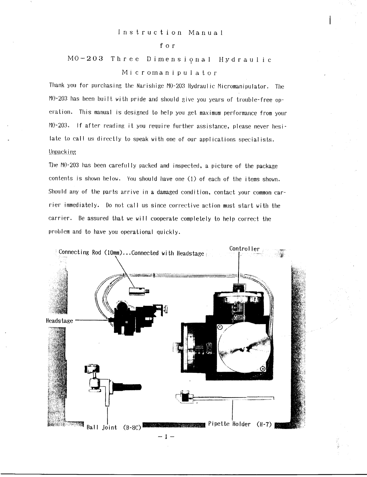 Narishige M0-203 User Manual