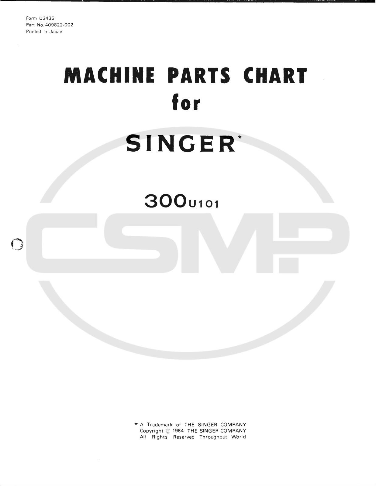 Singer 300U101 Parts Book