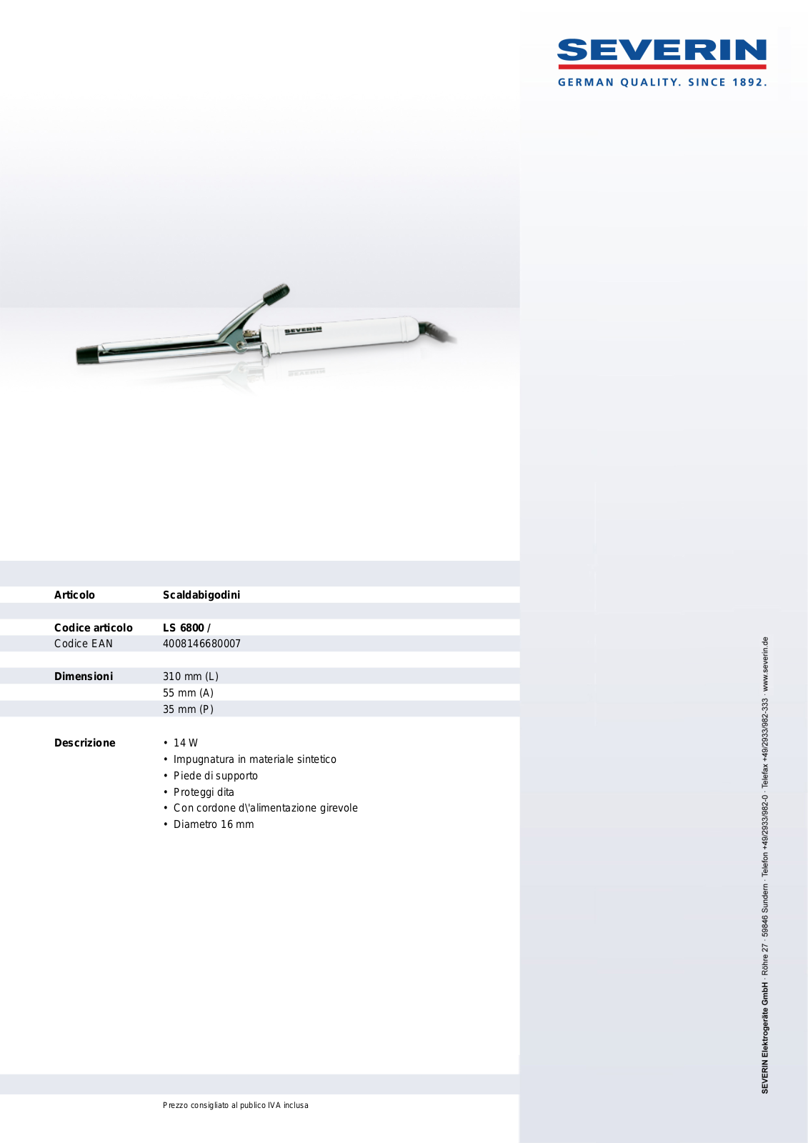 Severin LS 6800 DATASHEET