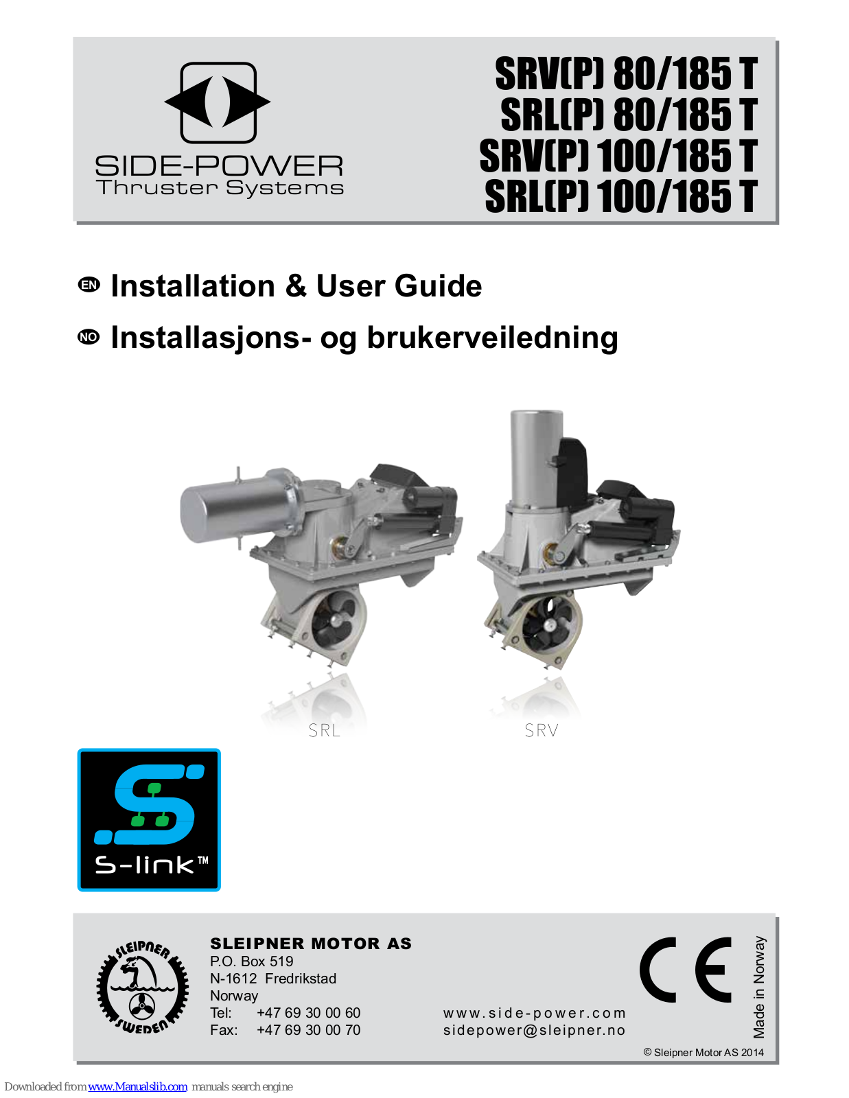 Side-Power SRV(P) 80/185 T, SRV(P) 100/185 T, SRV80/185T, SRL80/185T, SRV100/185T Installation & User Manual