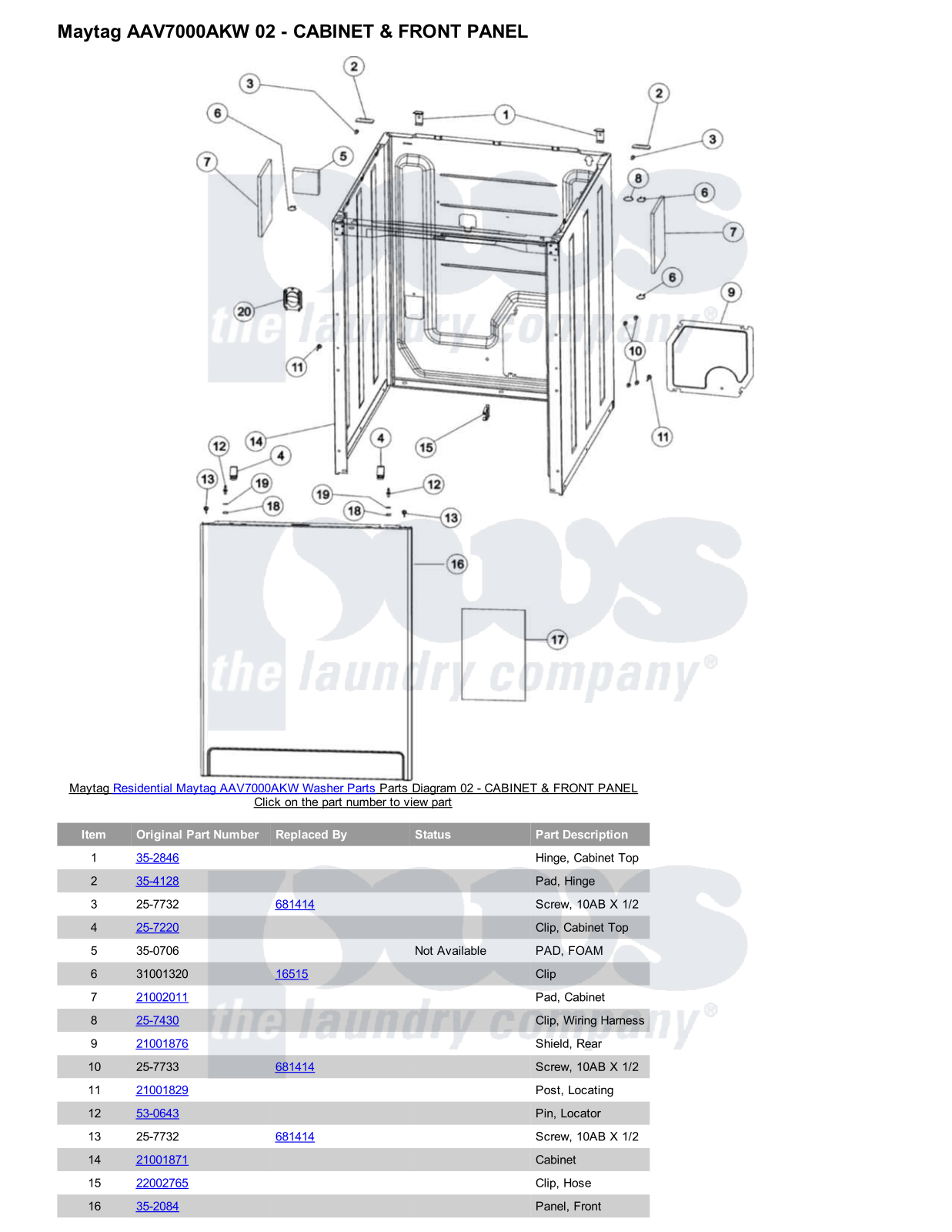 Maytag AAV7000AKW Parts Diagram