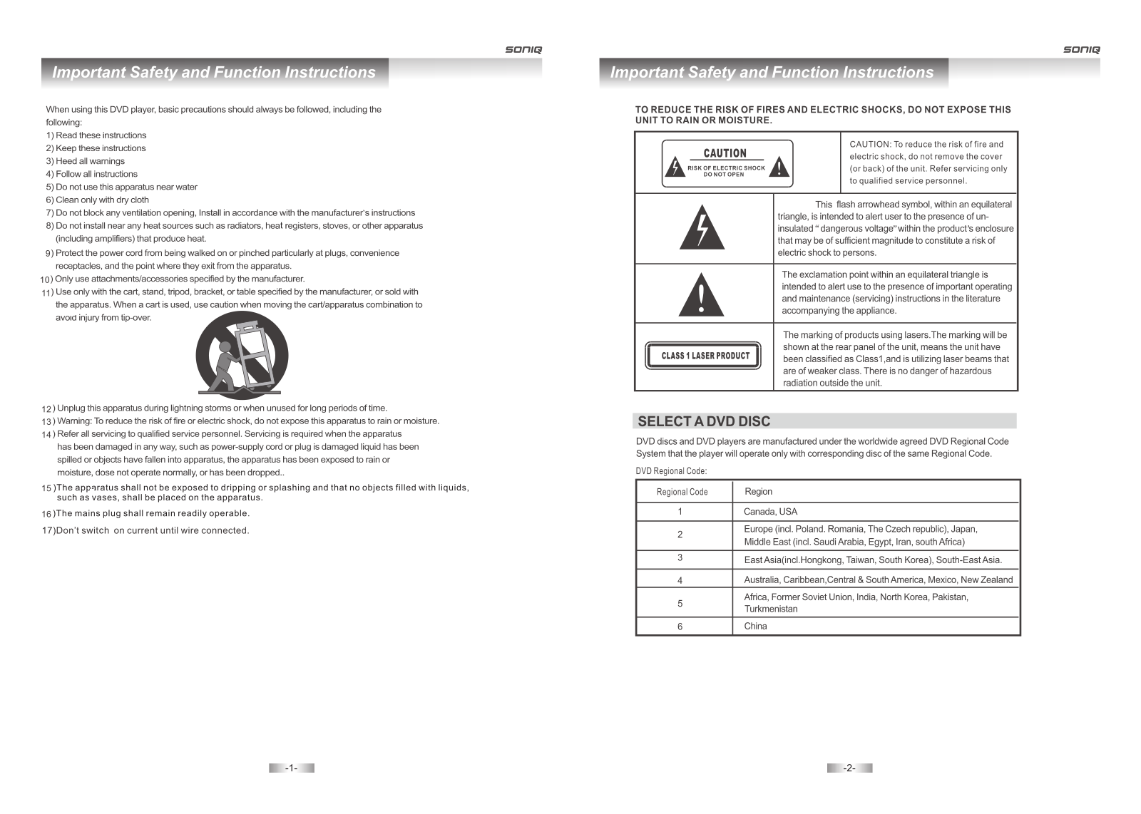 SONIQ QPD110 Instruction Manual