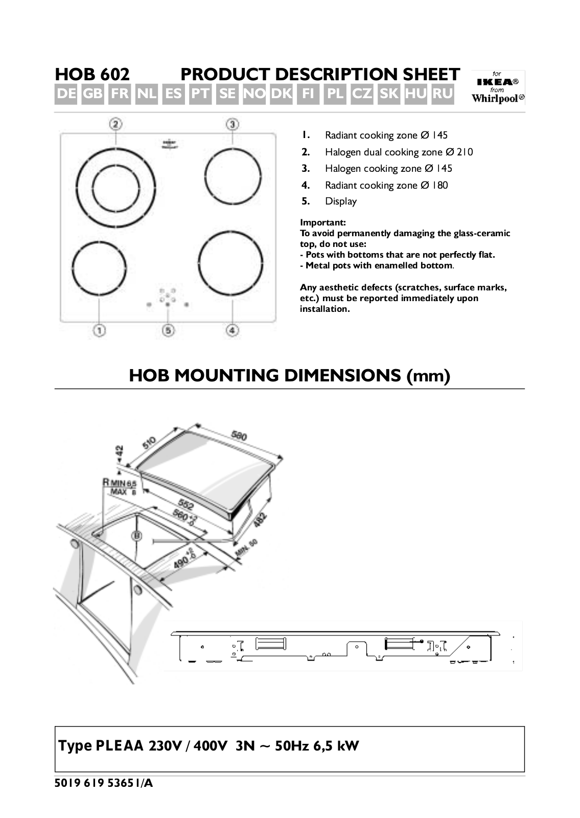 Whirlpool HOB 602 S N, HOB 602 AL N INSTRUCTION FOR USE