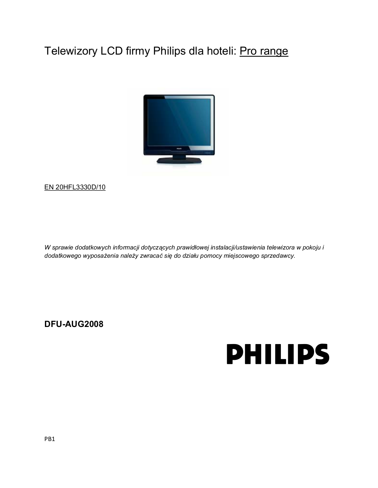 PHILIPS 20HFL3330D User Manual