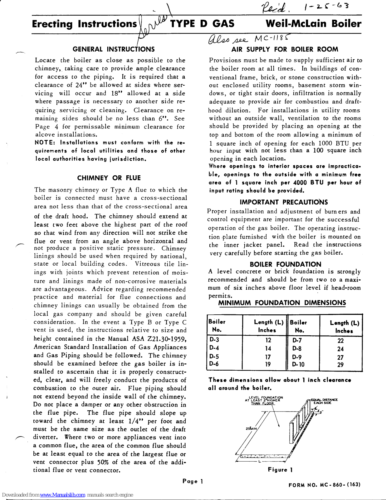 Weil-McLain D-3, D-4, D-6, D-7, D-8 Operating Instructions Manual