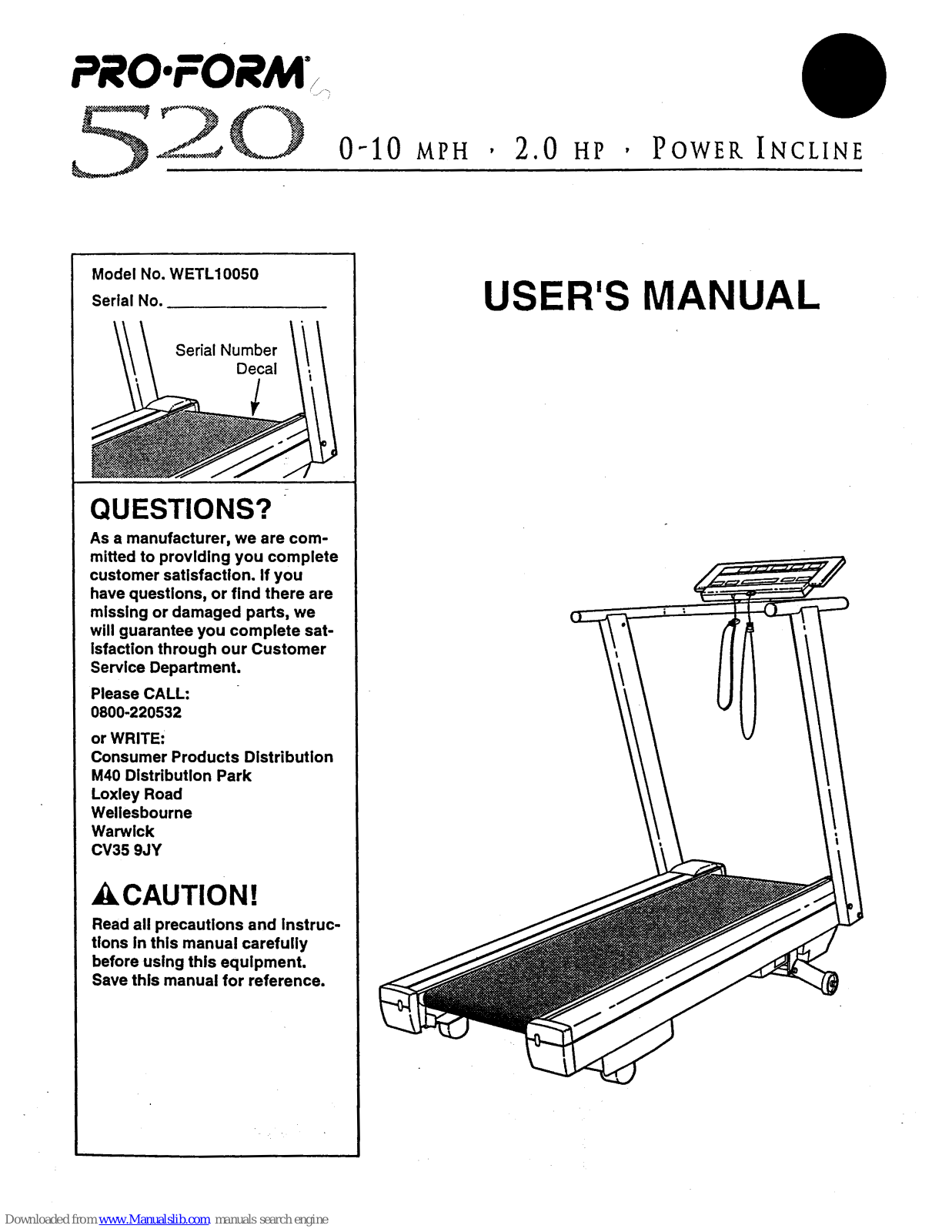 ProForm 10.0 Ers, WETL10050 User Manual