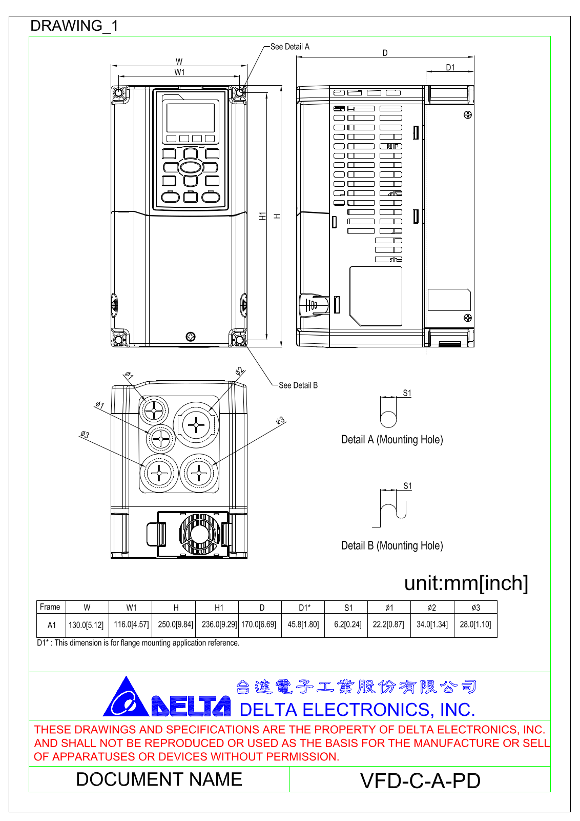 Delta Products VFD-C-A-PD Dimensional Sheet