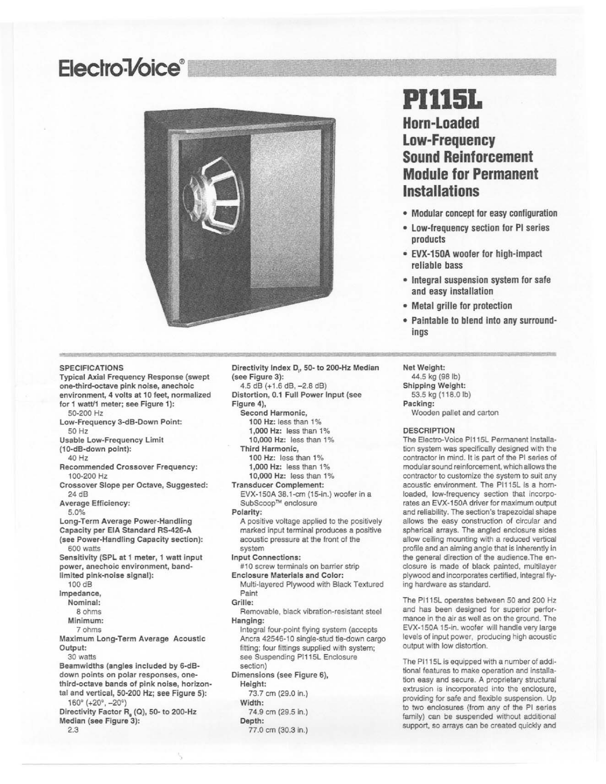 Electro-Voice PI115L User Manual