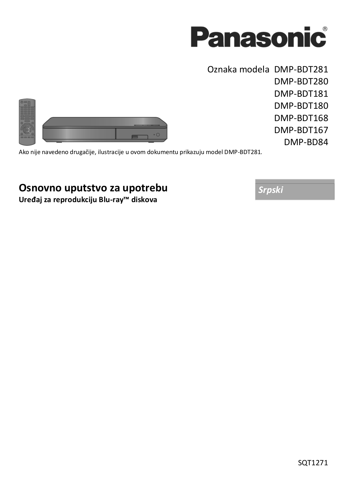 Panasonic DMP-BDT281, DMP-BD84, DMP-BDT280, DMP-BDT180, DMP-BDT181 User Manual