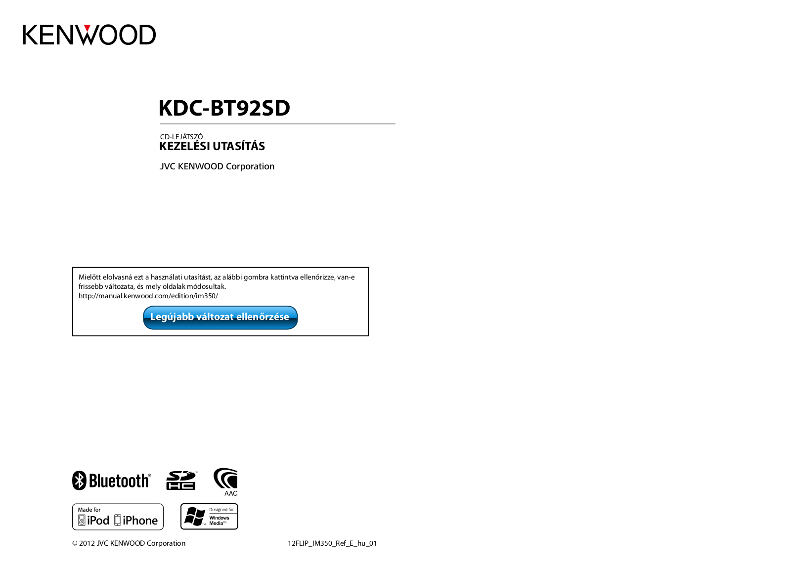 Kenwood KDC-BT92SD User Manual